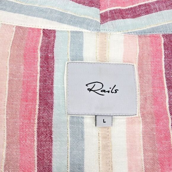 Rails The Striped Linen Tie Front Top Size L - Picture 3 of 5